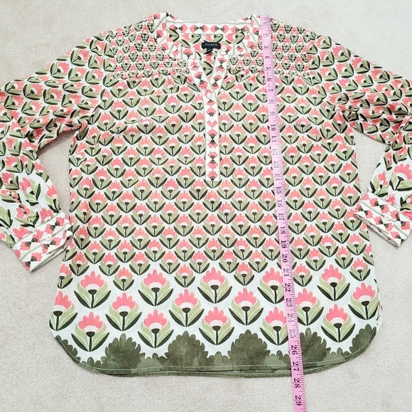 Talbots Women’s Medium Floral Boho Peasant Blouse 100% Cotton Pink Green Long Sl - Picture 10 of 12
